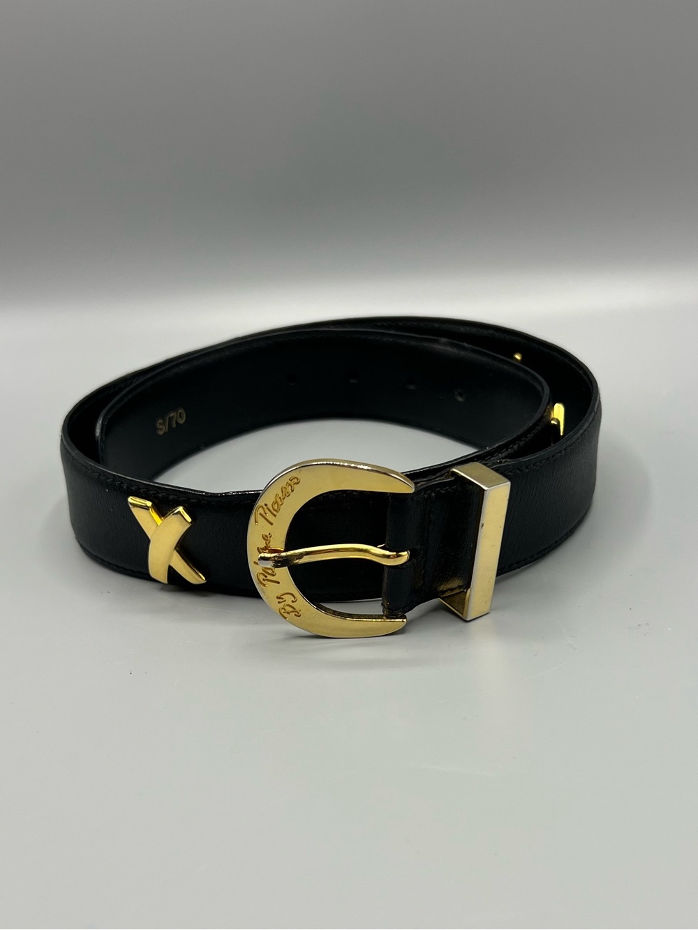 Paloma Picasso Gold X Women’s Black Leather Belt Gold Tone Buckle